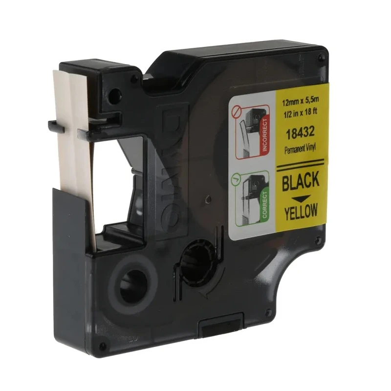 Dymo Industrial Strength Black on Yellow Label Printer Tape 12 mm Width 5.5 m Length 18432