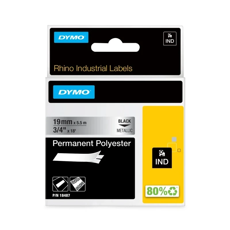 Dymo Black on Silver Label Printer Tape 19 mm Width 5.5 m Length 18487
