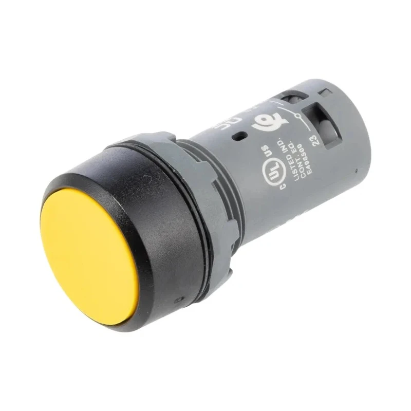ABB Compact Series Push Button Switch, Maintained, Panel Mount, Yellow Actuator, 22 mm Cutout 1SFA619101R1013 CP2-10Y-10