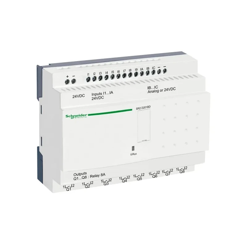 Schneider Electric Zelio Logic Series Logic Module 12-Input Discrete Input 8 Relay Outputs 24V DC DIN Rail Mount SR2D201BD