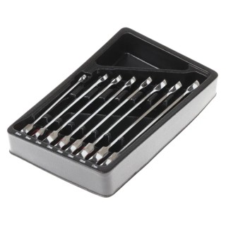 RS PRO 8-Piece Ratchet Spanner Set, Sizes 8 to 17 mm, Chrome Vanadium Steel, Mirror Finish 480-6795
