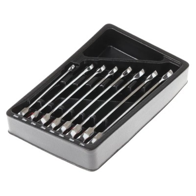 RS PRO 8-Piece Ratchet Spanner Set, Sizes 8 to 17 mm, Chrome Vanadium Steel, Mirror Finish 480-6795