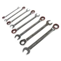 RS PRO 8-Piece Ratchet Spanner Set, Sizes 8 to 17 mm, Chrome Vanadium Steel, Mirror Finish 480-6795