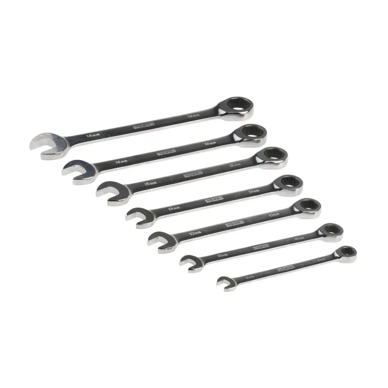 RS PRO 7-Piece Ratchet Spanner Set, Chrome Vanadium Steel, Metric Sizes 8 To 18 mm 480-6751