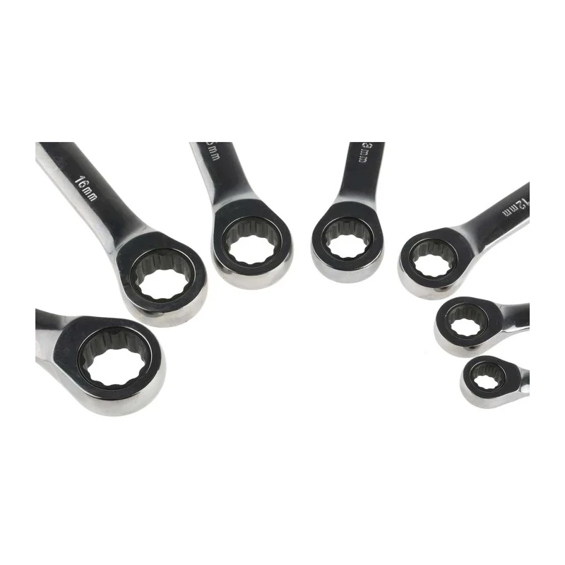RS PRO 7-Piece Ratchet Spanner Set, Chrome Vanadium Steel, Metric Sizes 8 To 18 mm 480-6751