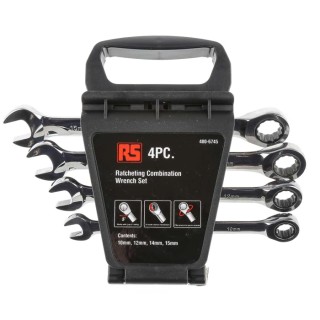 RS PRO 4-Piece Ratchet Spanner Set, 10 To 15 mm, Chrome Vanadium Steel, Chrome Finish 480-6745