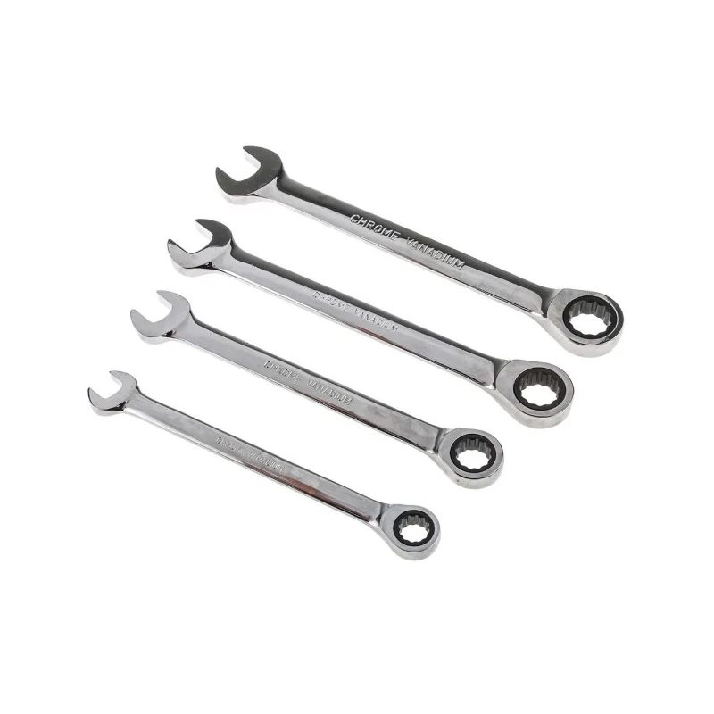 RS PRO 4-Piece Ratchet Spanner Set, 10 To 15 mm, Chrome Vanadium Steel, Chrome Finish 480-6745