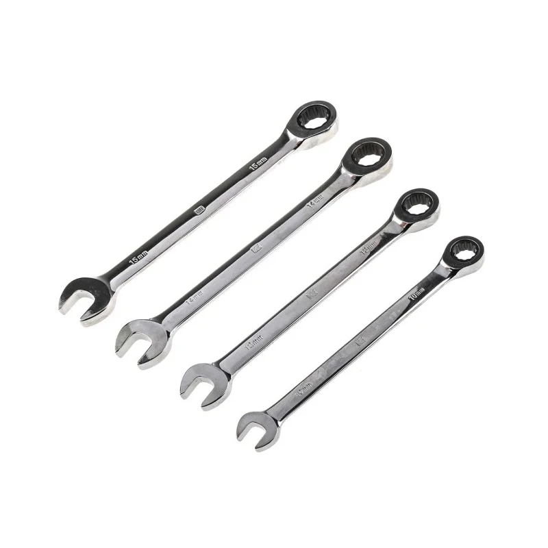 RS PRO 4-Piece Ratchet Spanner Set, 10 To 15 mm, Chrome Vanadium Steel, Chrome Finish 480-6745