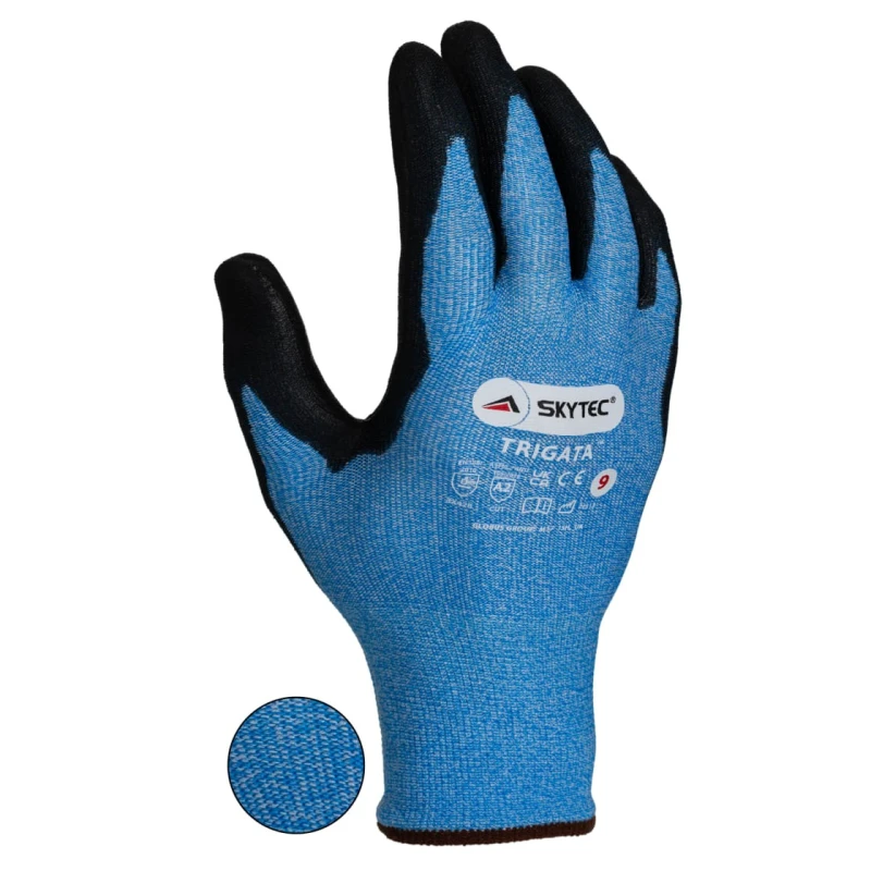 Skytec Trigata Blue Polyurethane Work Gloves Size 9 Double Gloves Pair Cut Resistant CE Certified SKY90