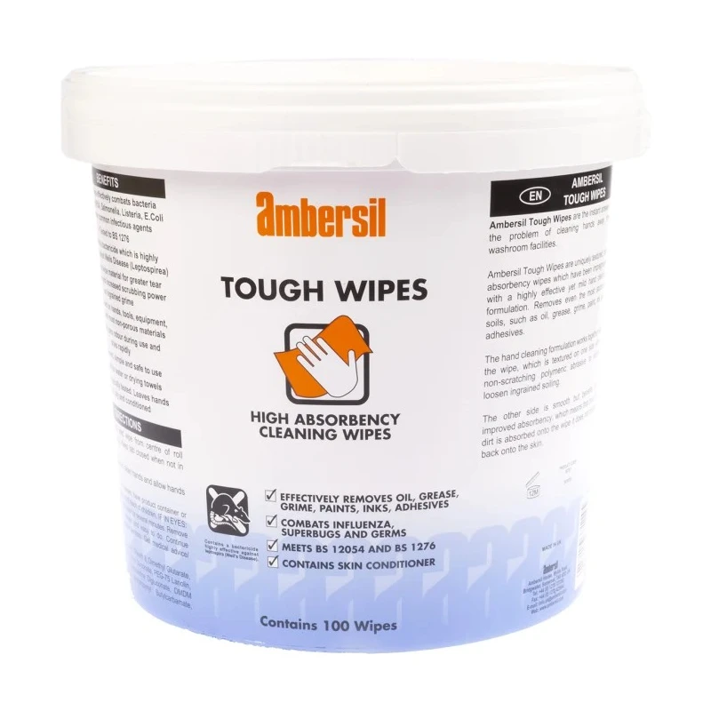 Ambersil Industrial Strength Wet Hand Wipes, Bucket of 100 Wipes 266 x 280 mm 30767-AD