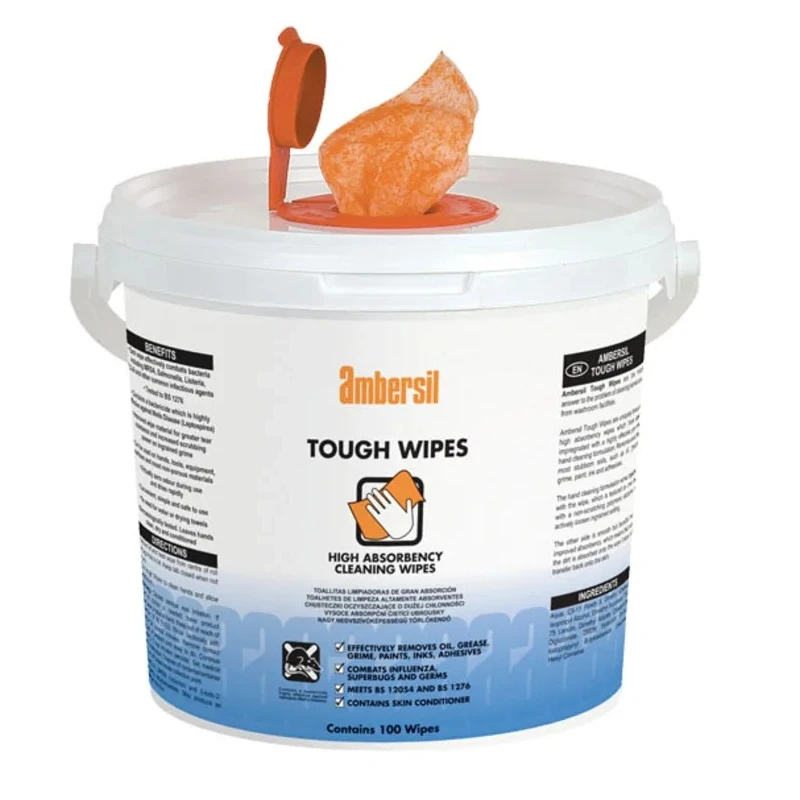 Ambersil Industrial Strength Wet Hand Wipes, Bucket of 100 Wipes 266 x 280 mm 30767-AD