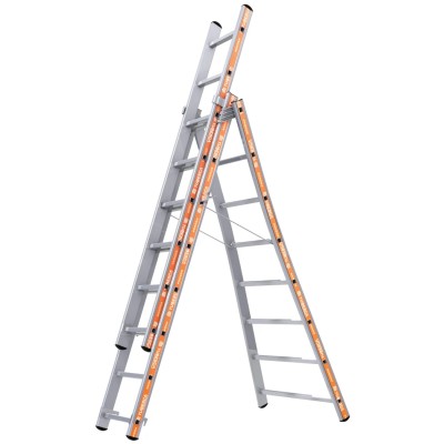 TUBESCA Aluminium 3 Section Aluminium Ladder Extended Height 5.13m Load Capacity 150kg Model 01253008