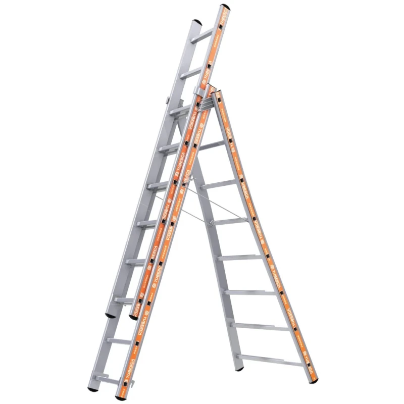 TUBESCA Aluminium 3 Section Aluminium Ladder Extended Height 5.13m Load Capacity 150kg Model 01253008