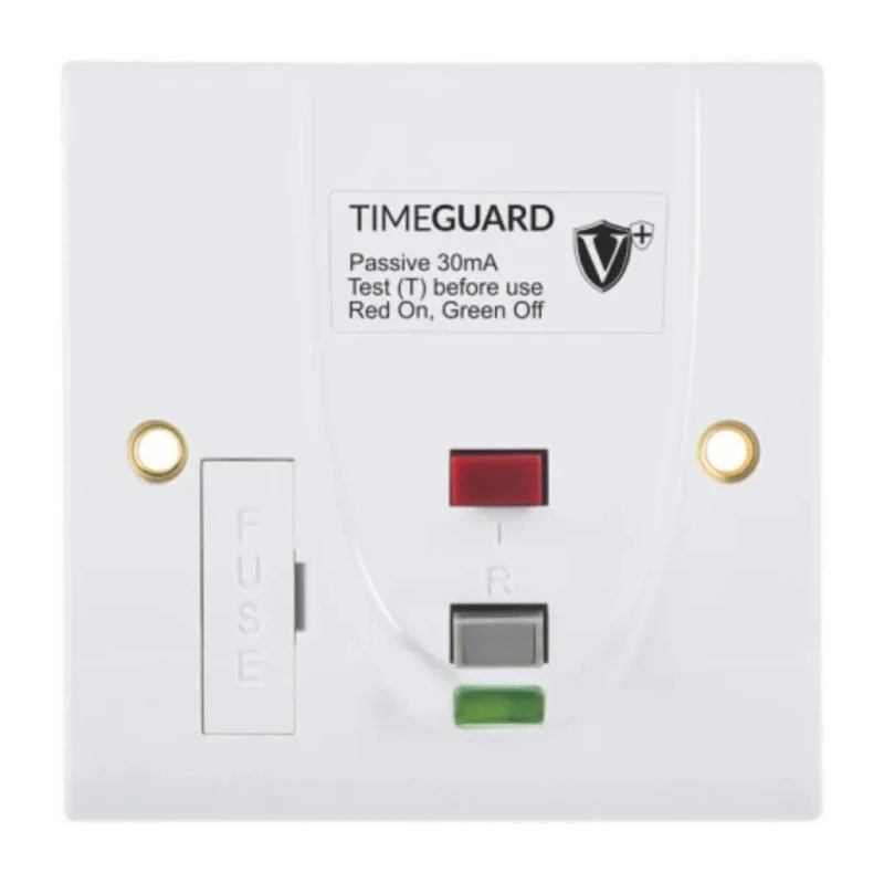 Timeguard 13A Switched Fused Spur with Dual Flag RCD Technology, 230V AC, Passive RCD BS1363-4 BS7288:2016 