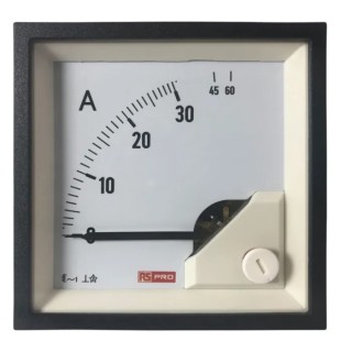 RS PRO Analogue Panel Ammeter 60 A AC, 68 mm x 68 mm, 1% Moving Iron 186-2452