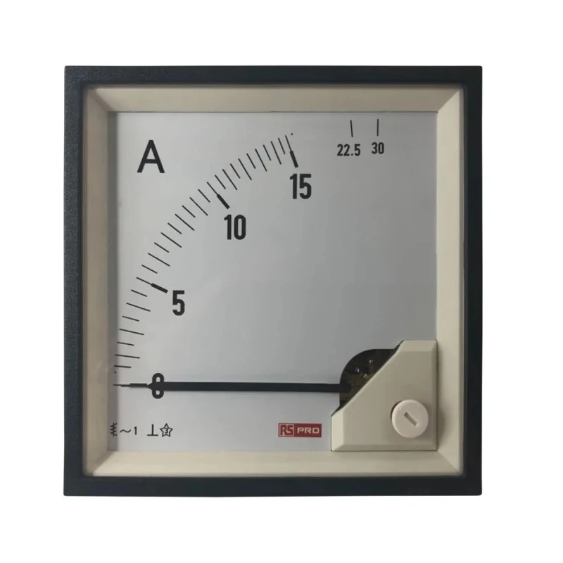 RS PRO Analogue Panel Ammeter 30 A AC, 92 mm x 92 mm, 1% Moving Iron RS186-2465 186-2465