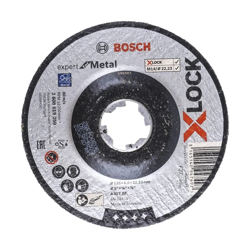 Bosch X Lock Aluminium Oxide Abrasive Disc 125 mm Diameter x 6 mm Thickness, Grit 10, Pack of 10 2608619259