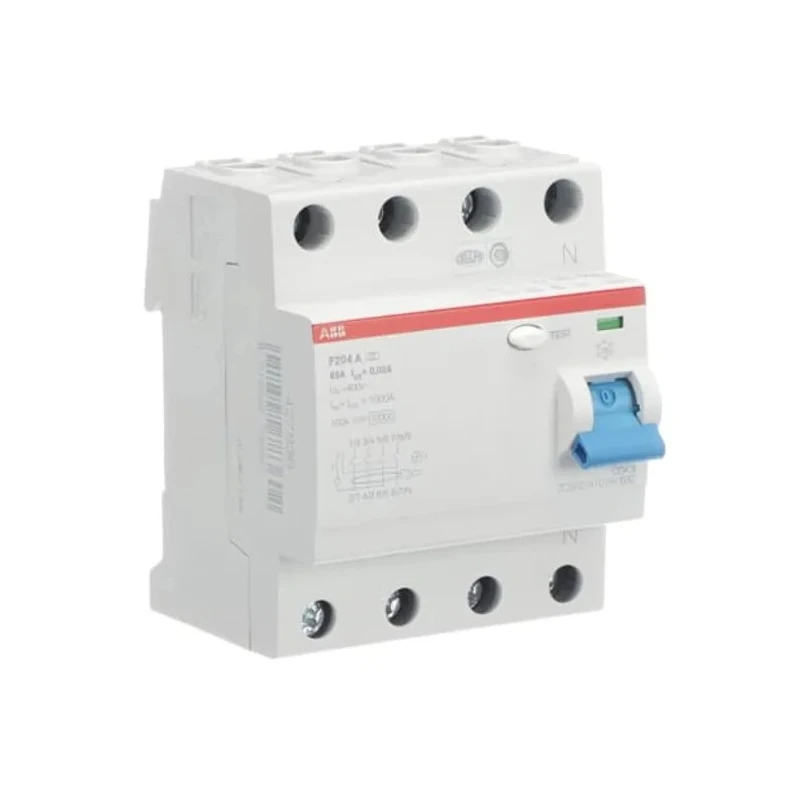ABB F200 Series Residual Current Circuit Breaker 63A 4-Pole 30 mA Type A 1 kA 400V AC 2CSF204101R1630 - F204A-63/0.03