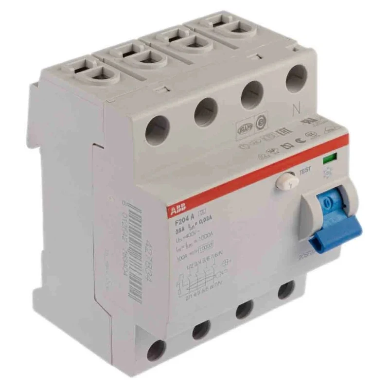 ABB Residual Current Circuit Breaker 25A, 4-Pole, 30mA Trip Sensitivity, Type A, 0.03 A 2CSF204101R1250 - F204A-25/0.03