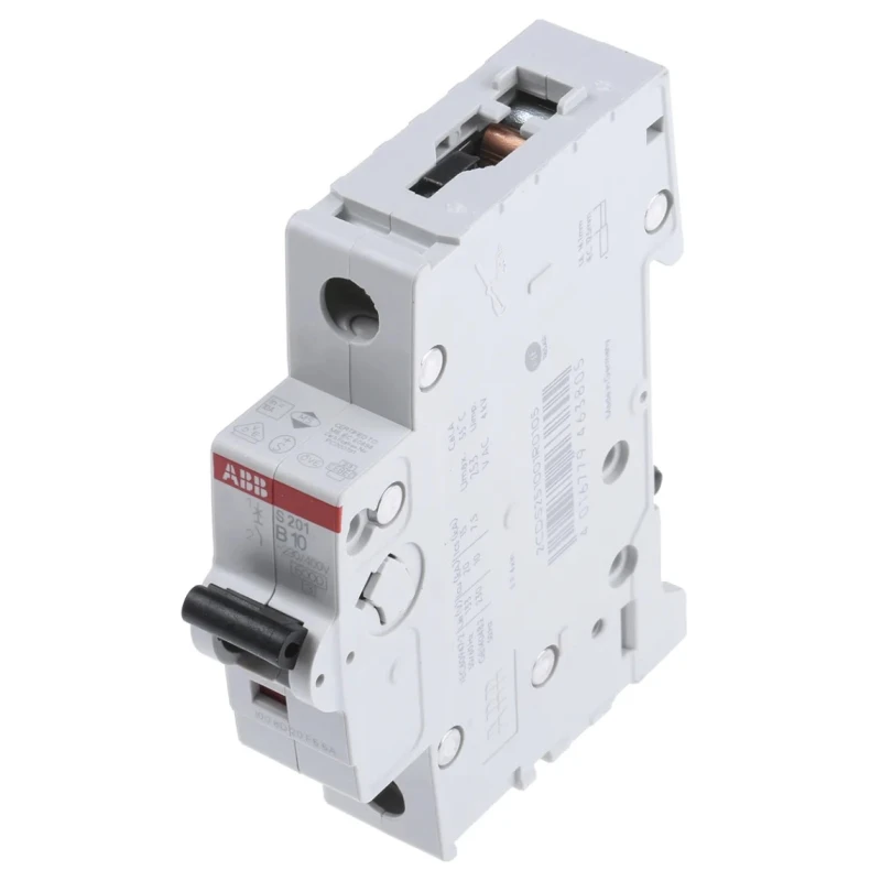 ABB System Pro M Compact Miniature Circuit Breaker, 1-Pole, 10A, Type B, 253V AC, 72V DC, 6kA 2CDS251001R0105 - S201B10