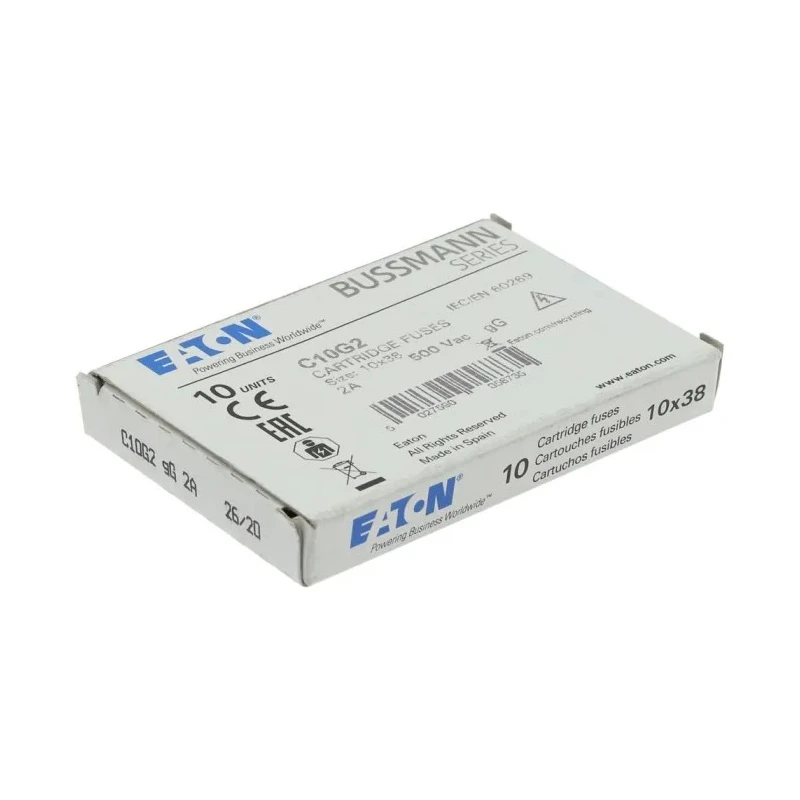 Eaton 2A Ceramic Cartridge Fuse 10 x 38 mm 500V AC gL, gG C10G2