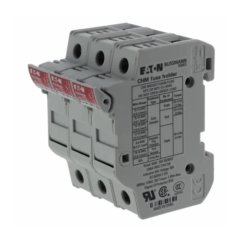 Eaton Rail Mount Fuse Holder 32A Current, 690V AC, 3P-Pole, Polyethylene Terephthalate Case CHM3DU