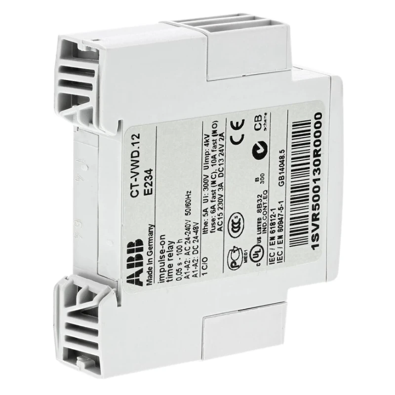 ABB DIN Rail Timer Relay, 1-Contact, 240 V DC/AC, Time Range 0.05 to 360000 s, 1-Function, SPDT 1SVR500130R0000 CT-VWD.12