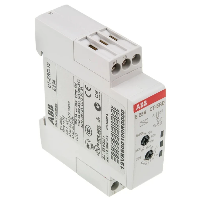 ABB 1SVR Series DIN Rail Timer Relay 1-Contact, 24 to 240 V AC / 48 V DC, ON Delay, 0.05 s to 100 1SVR500100R0000 CT-ERD.12