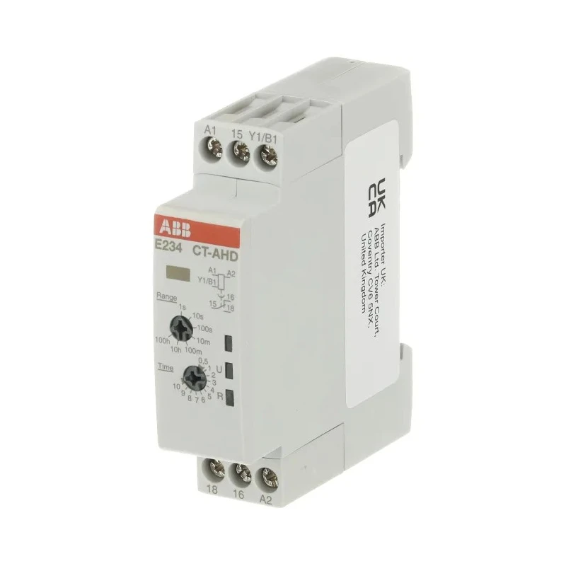 ABB DIN Rail Timer Relay 1-Contact OFF Delay 48 V DC 24/240 V AC 0.05 s to 100 h SPDT 1SVR500110R0000 CT-AHD.12