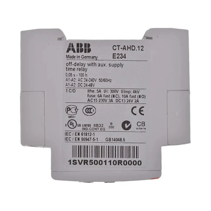 ABB DIN Rail Timer Relay 1-Contact OFF Delay 48 V DC 24/240 V AC 0.05 s to 100 h SPDT 1SVR500110R0000 CT-AHD.12