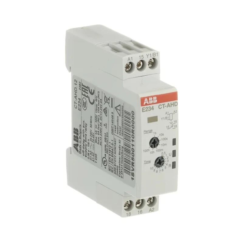 ABB DIN Rail Timer Relay 1-Contact OFF Delay 48 V DC 24/240 V AC 0.05 s to 100 h SPDT 1SVR500110R0000 CT-AHD.12