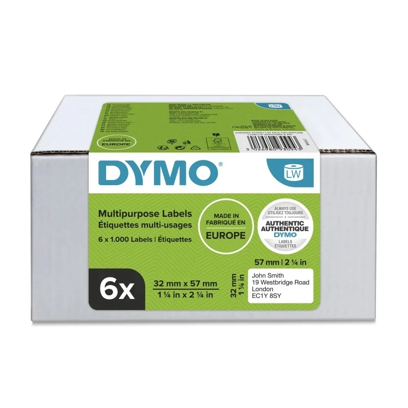 Dymo White Label Roll 57 mm Width, 57 mm Length, 1000 Per Pack 2093094
