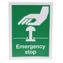 RS PRO Safe Conditions Sign Vinyl Emergency Stop Green, White 150x200mm 492-0740