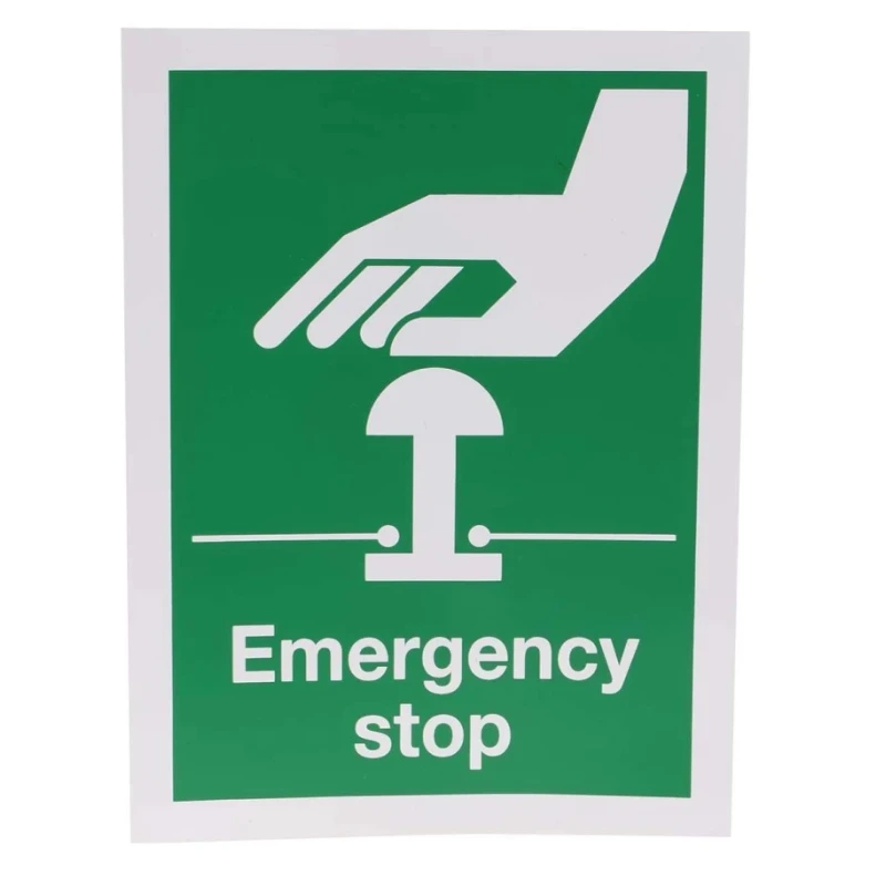 RS PRO Safe Conditions Sign Vinyl Emergency Stop Green, White 150x200mm 492-0740