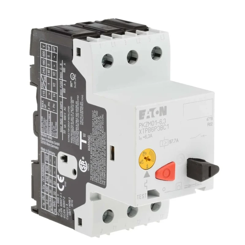 Eaton Motor Protection Circuit Breaker PKZM 01 Series 4A to 6.3A Current Rating, 690V AC, IP20 Protection 278483 PKZM01-6,3
