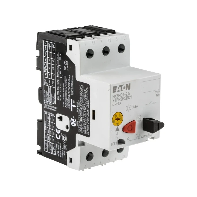 Eaton Motor Protection Circuit Breaker PKZM 01 Series 1.6-2.5A, 690V AC, 3 Poles, -25°C to 55°C 278481 PKZM01-2,5