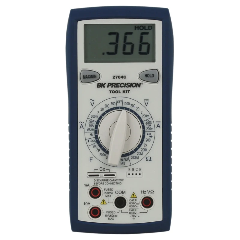 BK Precision Handheld Digital Multimeter 165mm x 78mm x 42.5mm 285g CAT II, CAT III Safety BK2704C