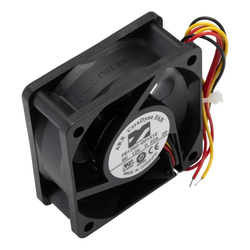ARX CeraDyna Series Axial Fan 12V DC 2.76W 230mA Max 33.35m³/h 60mm x 60mm x 25.4mm IP20 