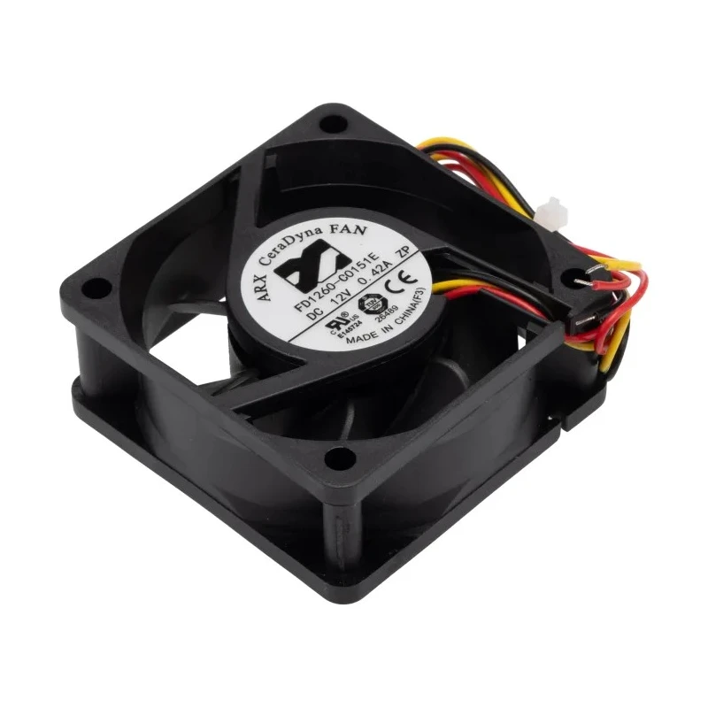 ARX CeraDyna Series Axial Fan 12V DC 2.76W 230mA Max 33.35m³/h 60mm x 60mm x 25.4mm IP20 