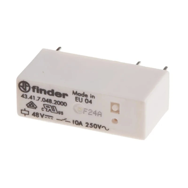 Finder PCB Power Relay 48V DC Coil 10A Switching Current SPDT 43.41.7.048.2000