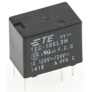 TE Connectivity PCB Signal Relay 5V DC Coil 1A Switching Current DPDT 300mW Coil Power TSC-105L3H000