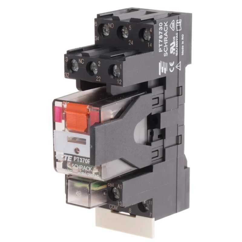 TE Connectivity DIN Rail Power Relay 24V AC Coil 10A Switching Current 3PDT PT3S7RC4 9-1415074-1