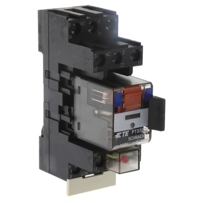 TE Connectivity DIN Rail Power Relay 24V dc Coil 10A Switching Current 3PDT PT3S7LC4 2-1415075-1