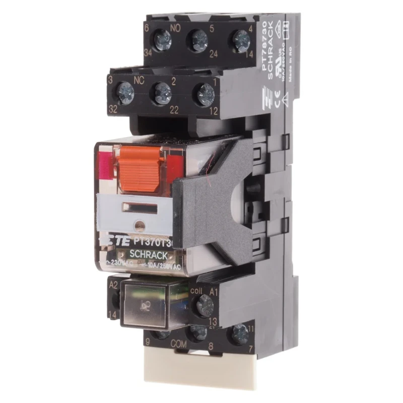 TE Connectivity DIN Rail Power Relay 230V AC Coil 10A Switching Current 3PDT PT3S7TD0 1415075-1