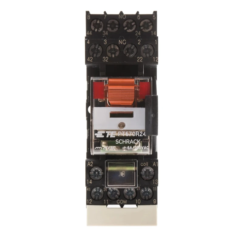 TE Connectivity DIN Rail Power Relay 24V AC Coil 6A Switching Current 4PDT PT5S7RC4 7-1415075-1