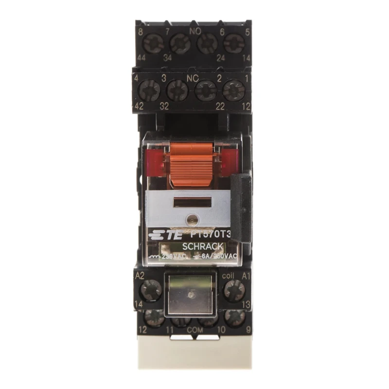 TE Connectivity DIN Rail Power Relay with 230V ac Coil, 6A Switching Current, 4PDT Contact Configuration PT5S7TD0 8-1415075-1