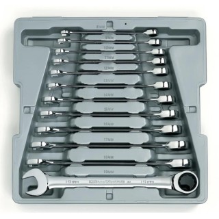 GearWrench 12-Piece Ratchet Spanner Set 8 to 19 mm Alloy Steel Chrome Finish 9412
