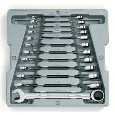 GearWrench 12-Piece Ratchet Spanner Set 8 to 19 mm Alloy Steel Chrome Finish 9412