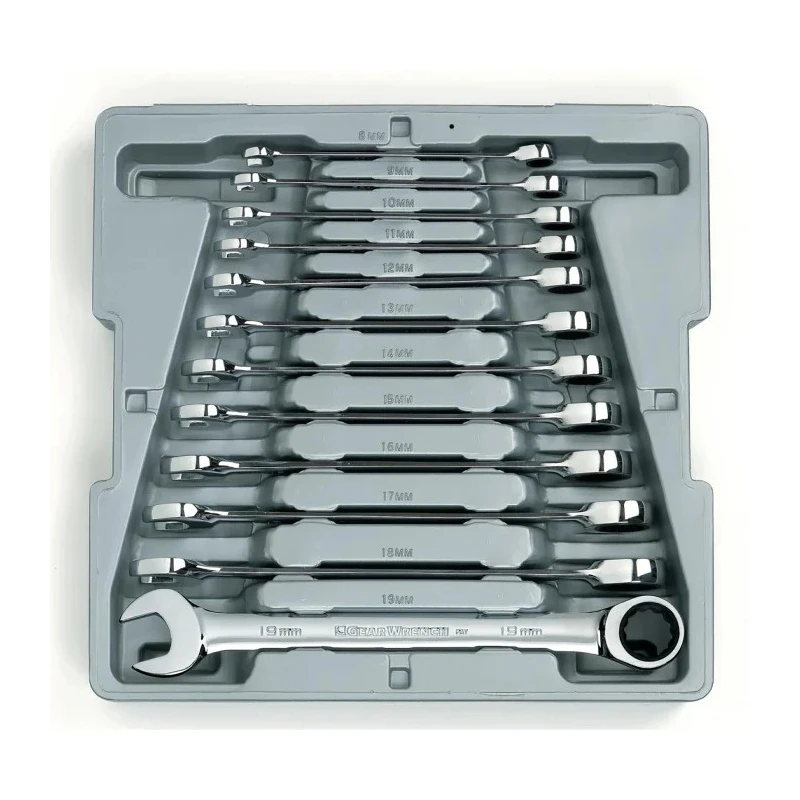 GearWrench 12-Piece Ratchet Spanner Set 8 to 19 mm Alloy Steel Chrome Finish 9412