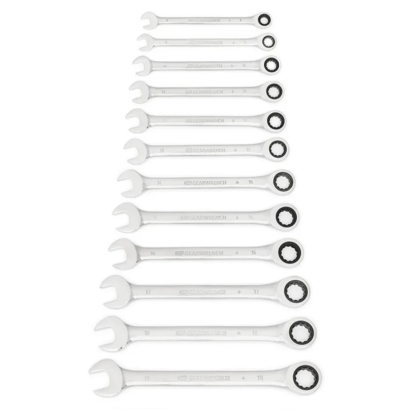 GearWrench 12-Piece Ratchet Spanner Set 8 to 19 mm Alloy Steel Chrome Finish 9412